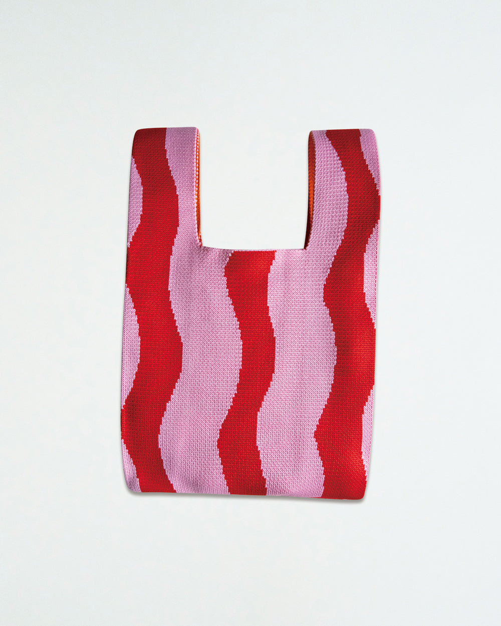 在地的紅白針織提袋 KNIT BAG Red n White Stripe