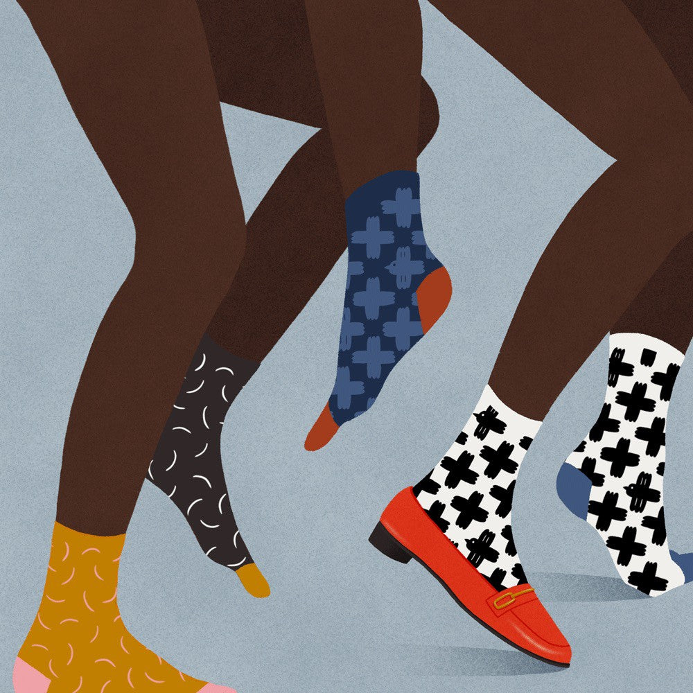 deechu 品牌印花棉襪【藍橘】