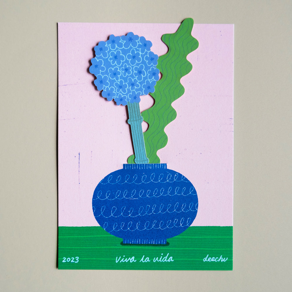 插花明信片|藍色的圓